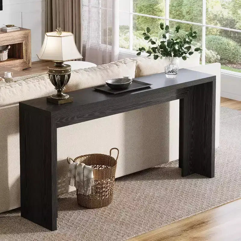 Lantine Table console de ferme de 55 pouces, table de canapé en bois avec rangement, table de couloir étroite et longue pour salon, entrée (noir)