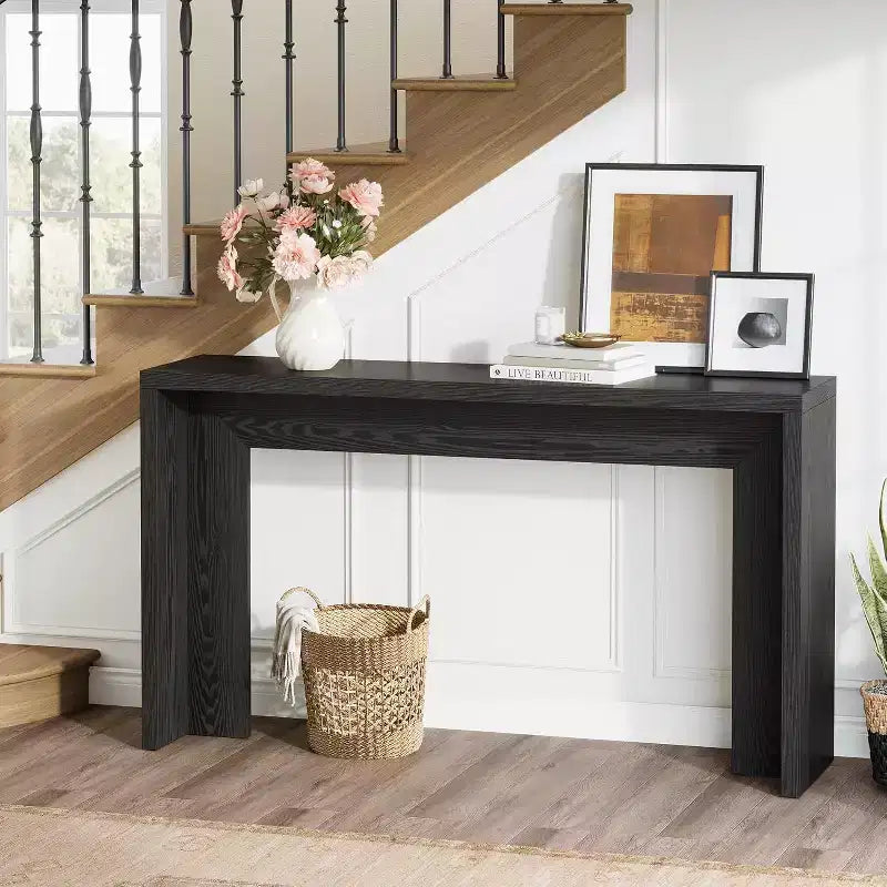 Lantine Table console de ferme de 55 pouces, table de canapé en bois avec rangement, table de couloir étroite et longue pour salon, entrée (noir)