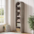 Lantine 74.8-Inch Tall Arched Bookshelf, 6-Tier Narrow Open Bookcase and Display Shelves for Small Space, Home Office, Living Room, Grey