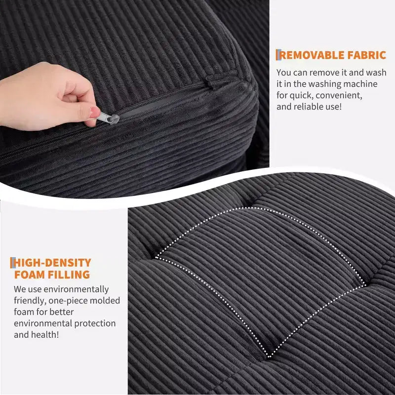 Matelas pliable en mousse 75x54,3 6 à trois volets, matelas d'appoint de sol pour canapé-lit en velours côtelé capitonné, portable et de soutien pour la maison et le camping