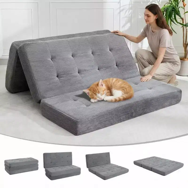 Matelas pliable en mousse 75x54,3 6 à trois volets, matelas d'appoint de sol pour canapé-lit en velours côtelé capitonné, portable et de soutien pour la maison et le camping