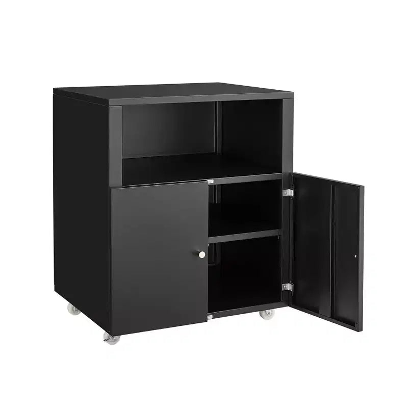 Meuble d'imprimante métallique mobile robuste avec 2 portes et étagère de rangement, support d'imprimante sous le bureau, meuble de classement roulant pour bureau à domicile, garage, atelier