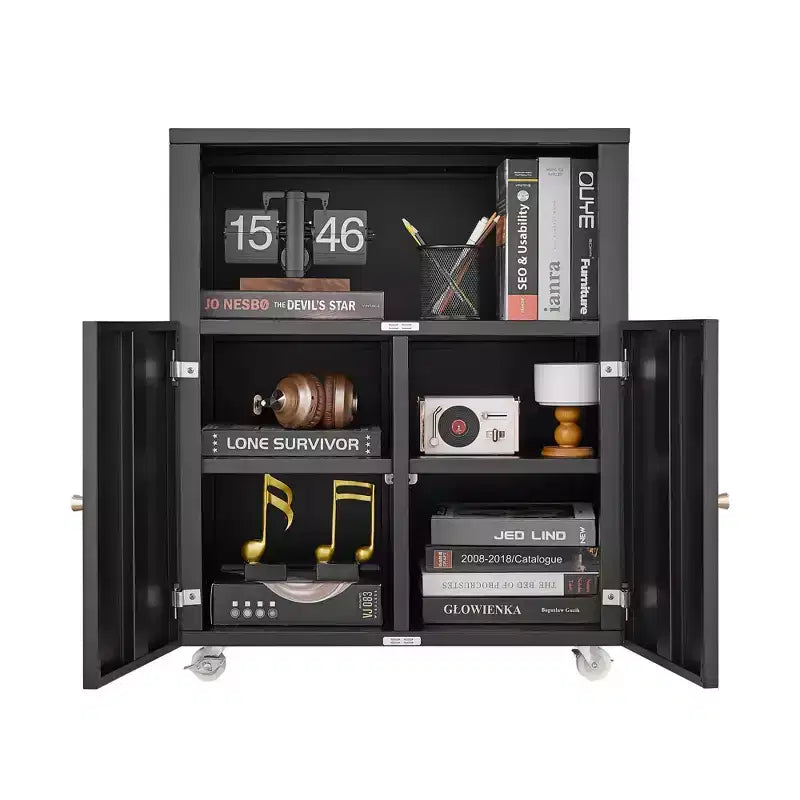 Meuble d'imprimante métallique mobile robuste avec 2 portes et étagère de rangement, support d'imprimante sous le bureau, meuble de classement roulant pour bureau à domicile, garage, atelier