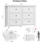 Commode en bois moderne blanche à 6 tiroirs, grande commode avec tiroirs profonds et poignées métalliques pour chambre à coucher, entrée et couloir