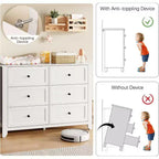 Commode en bois moderne blanche à 6 tiroirs, grande commode avec tiroirs profonds et poignées métalliques pour chambre à coucher, entrée et couloir