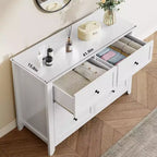 Commode en bois moderne blanche à 6 tiroirs, grande commode avec tiroirs profonds et poignées métalliques pour chambre à coucher, entrée et couloir