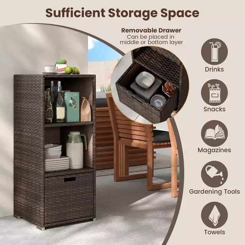 Meuble de rangement extérieur Costway avec étagères et tiroir amovible pour porche marron/noir/gris mélangé