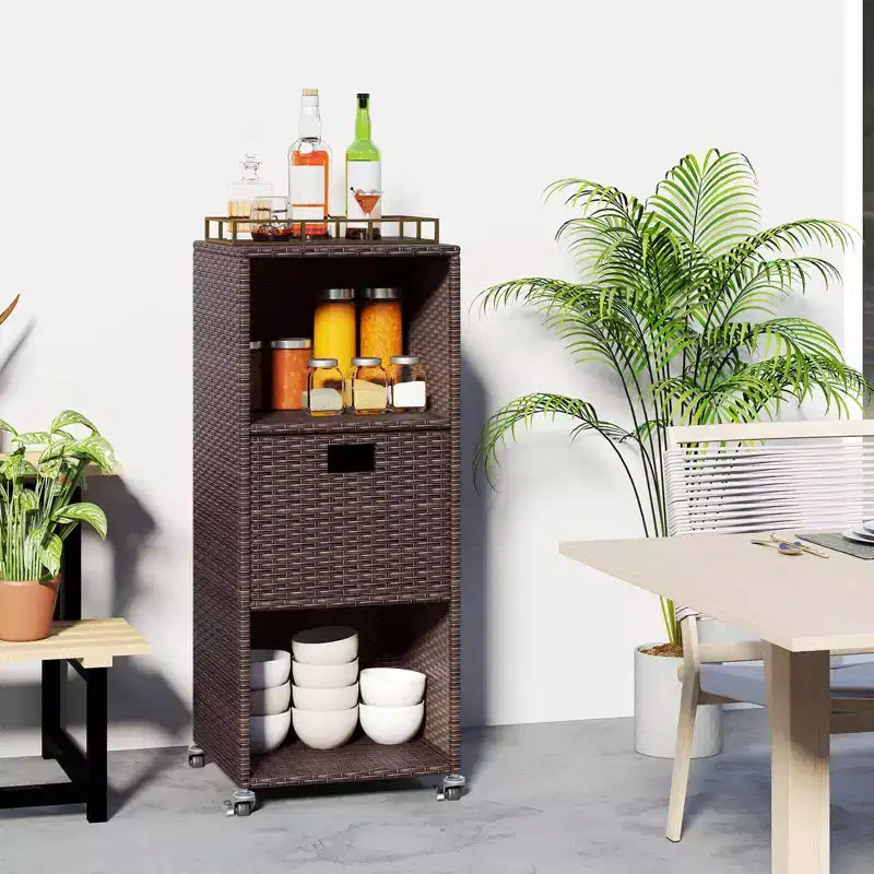 Meuble de rangement extérieur Costway avec étagères et tiroir amovible pour porche marron/noir/gris mélangé