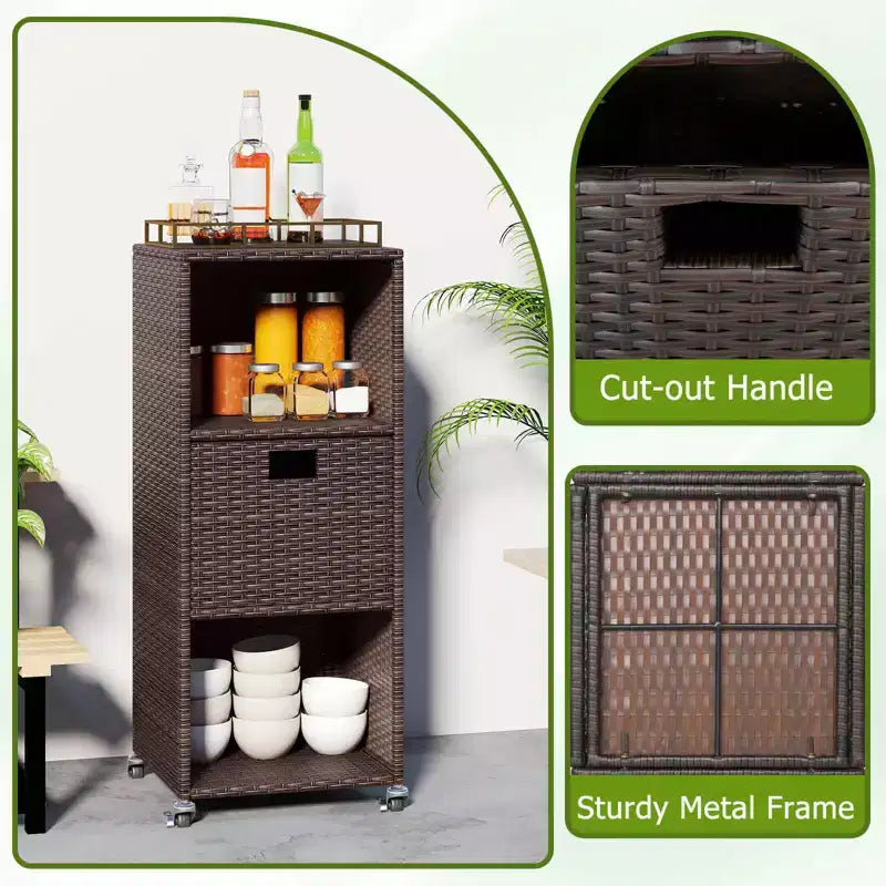 Meuble de rangement extérieur Costway avec étagères et tiroir amovible pour porche marron/noir/gris mélangé