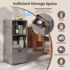 Meuble de rangement extérieur Costway avec étagères et tiroir amovible pour porche marron/noir/gris mélangé
