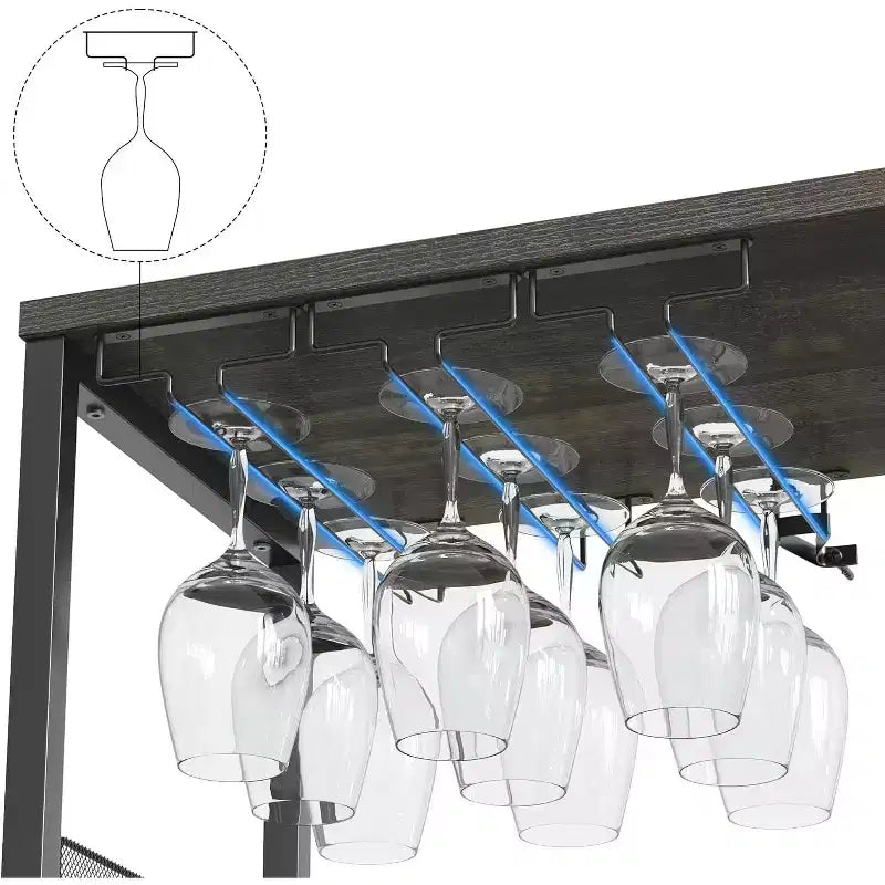 Meuble de Bar à Café et à Vins avec Porte-Bouteilles Amovible, Support à Verres, Tiroir et Porte en Maille, Buffet de Rangement pour Salle à Manger, Cuisine