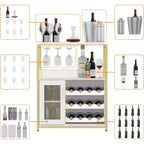 Meuble de Bar à Café et à Vins avec Porte-Bouteilles Amovible, Support à Verres, Tiroir et Porte en Maille, Buffet de Rangement pour Salle à Manger, Cuisine