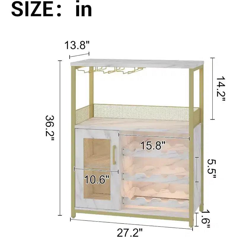 Meuble de Bar à Café et à Vins avec Porte-Bouteilles Amovible, Support à Verres, Tiroir et Porte en Maille, Buffet de Rangement pour Salle à Manger, Cuisine