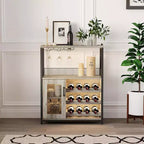 Meuble de Bar à Café et à Vins avec Porte-Bouteilles Amovible, Support à Verres, Tiroir et Porte en Maille, Buffet de Rangement pour Salle à Manger, Cuisine