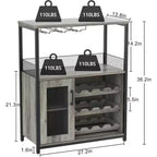 Meuble de Bar à Café et à Vins avec Porte-Bouteilles Amovible, Support à Verres, Tiroir et Porte en Maille, Buffet de Rangement pour Salle à Manger, Cuisine