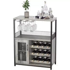 Meuble de Bar à Café et à Vins avec Porte-Bouteilles Amovible, Support à Verres, Tiroir et Porte en Maille, Buffet de Rangement pour Salle à Manger, Cuisine