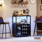Meuble de Bar à Café et à Vins avec Porte-Bouteilles Amovible, Support à Verres, Tiroir et Porte en Maille, Buffet de Rangement pour Salle à Manger, Cuisine