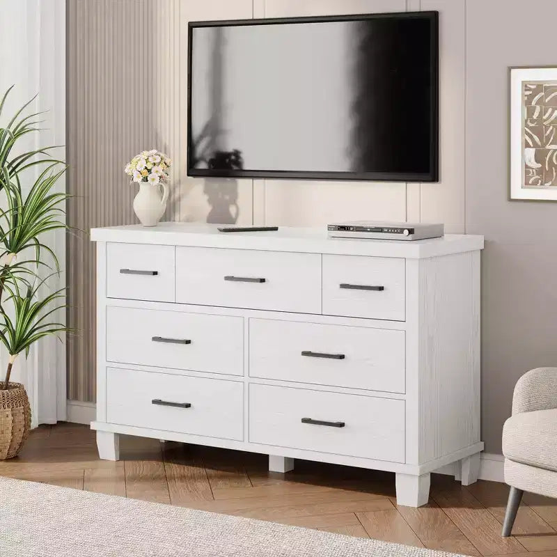 Commode en bois à 7 tiroirs pour chambre à coucher, commode de rangement de 51 cm de large, organiseur moderne en bois avec poignées métalliques pour placard, salon