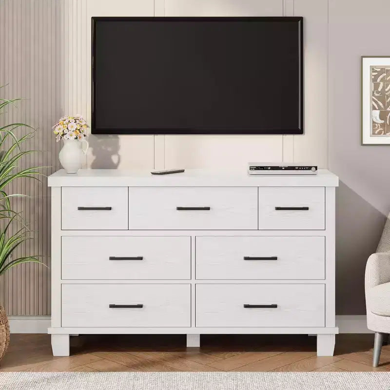 Commode en bois à 7 tiroirs pour chambre à coucher, commode de rangement de 51 cm de large, organiseur moderne en bois avec poignées métalliques pour placard, salon