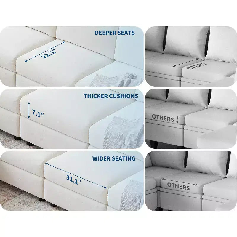 Canapé d'angle modulable 128", 9 places en forme de L avec 2 poufs de rangement, canapé-lit moderne avec housses amovibles et lavables et oreillers