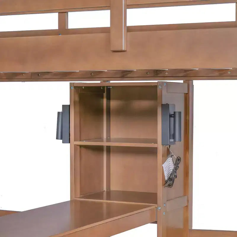Lit superposé Whisen double/double et double avec bureau intégré et étagères de rangement, lampe de lecture, conception 3 lits en 1