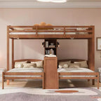 Lit superposé Whisen double/double et double avec bureau intégré et étagères de rangement, lampe de lecture, conception 3 lits en 1