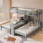 Lit superposé Whisen double/double et double avec bureau intégré et étagères de rangement, lampe de lecture, conception 3 lits en 1
