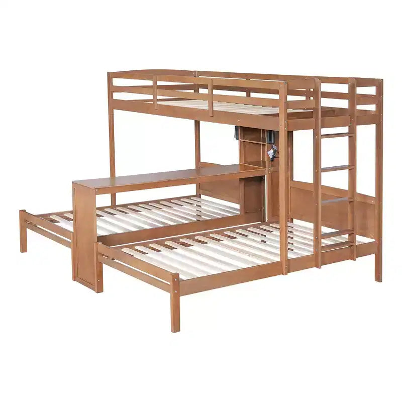 Lit superposé Whisen double/double et double avec bureau intégré et étagères de rangement, lampe de lecture, conception 3 lits en 1