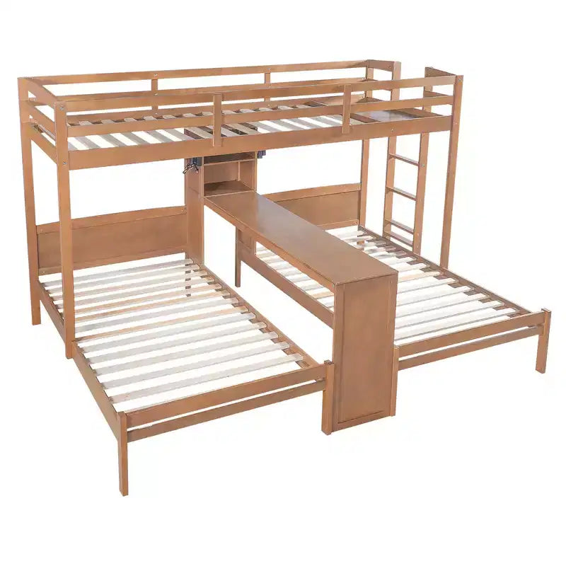 Lit superposé Whisen double/double et double avec bureau intégré et étagères de rangement, lampe de lecture, conception 3 lits en 1