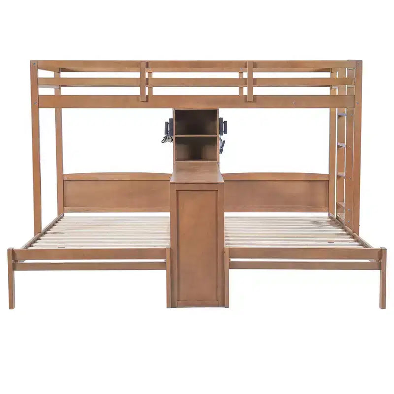 Lit superposé Whisen double/double et double avec bureau intégré et étagères de rangement, lampe de lecture, conception 3 lits en 1