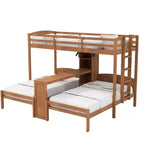 Lit superposé Whisen double/double et double avec bureau intégré et étagères de rangement, lampe de lecture, conception 3 lits en 1