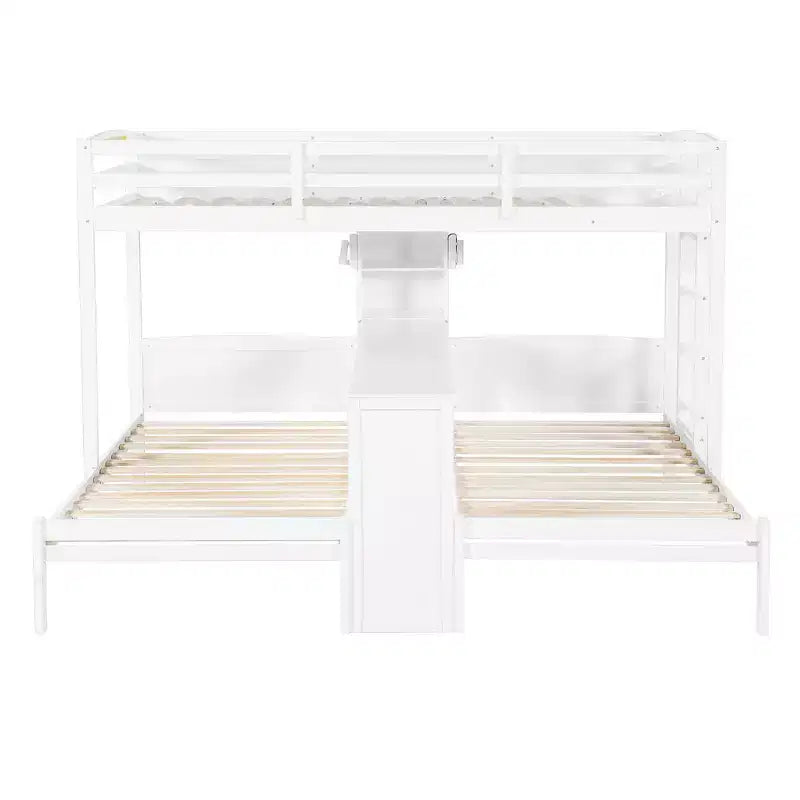 Lit superposé Whisen double/double et double avec bureau intégré et étagères de rangement, lampe de lecture, conception 3 lits en 1