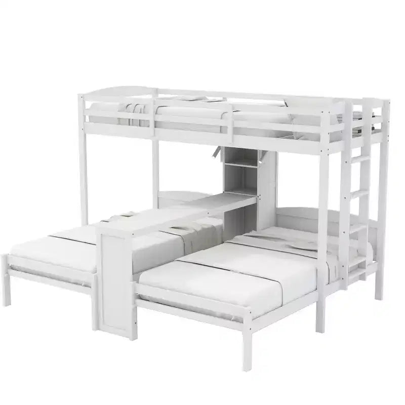 Lit superposé Whisen double/double et double avec bureau intégré et étagères de rangement, lampe de lecture, conception 3 lits en 1