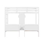 Lit superposé Whisen double/double et double avec bureau intégré et étagères de rangement, lampe de lecture, conception 3 lits en 1