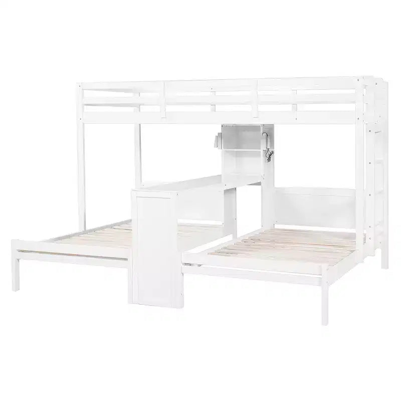 Lit superposé Whisen double/double et double avec bureau intégré et étagères de rangement, lampe de lecture, conception 3 lits en 1