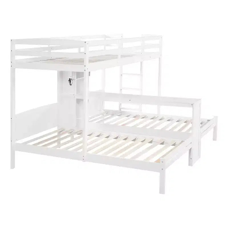 Lit superposé Whisen double/double et double avec bureau intégré et étagères de rangement, lampe de lecture, conception 3 lits en 1
