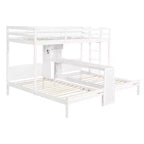Lit superposé Whisen double/double et double avec bureau intégré et étagères de rangement, lampe de lecture, conception 3 lits en 1