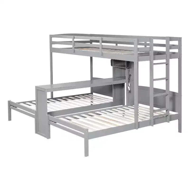 Lit superposé Whisen double/double et double avec bureau intégré et étagères de rangement, lampe de lecture, conception 3 lits en 1