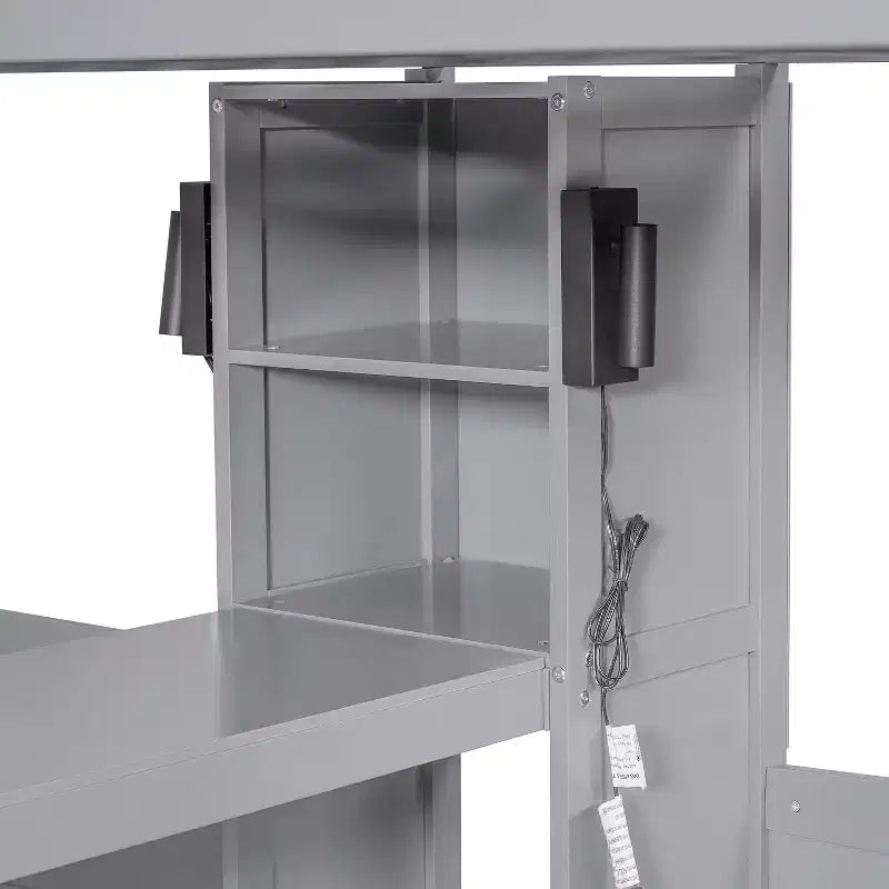 Lit superposé Whisen double/double et double avec bureau intégré et étagères de rangement, lampe de lecture, conception 3 lits en 1