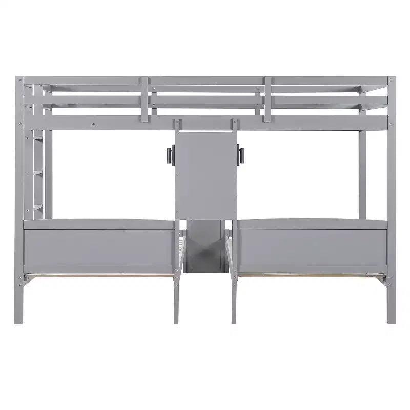 Lit superposé Whisen double/double et double avec bureau intégré et étagères de rangement, lampe de lecture, conception 3 lits en 1