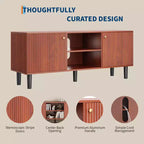 Meuble TV cannelé Garvee pour téléviseurs jusqu'à 65 pouces, meuble de divertissement en bois de style Mid-Century de 55 pouces de long avec 2 portes de rangement et étagère réglable