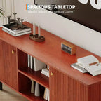 Meuble TV cannelé Garvee pour téléviseurs jusqu'à 65 pouces, meuble de divertissement en bois de style Mid-Century de 55 pouces de long avec 2 portes de rangement et étagère réglable