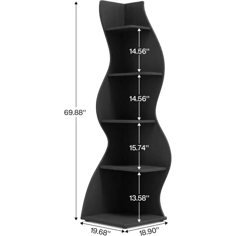 NAYSAYE Étagère d'angle élégante à 5 niveaux, étagère de rangement universelle moderne en bois pour salon et bureau, 19,7 x 18,91 x 70,53