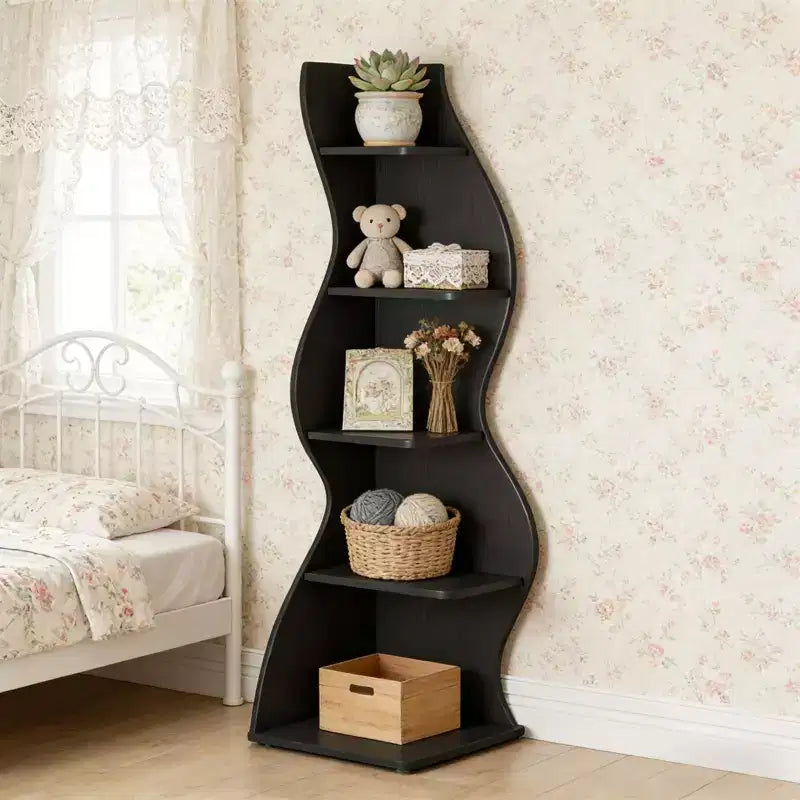 NAYSAYE Étagère d'angle élégante à 5 niveaux, étagère de rangement universelle moderne en bois pour salon et bureau, 19,7 x 18,91 x 70,53