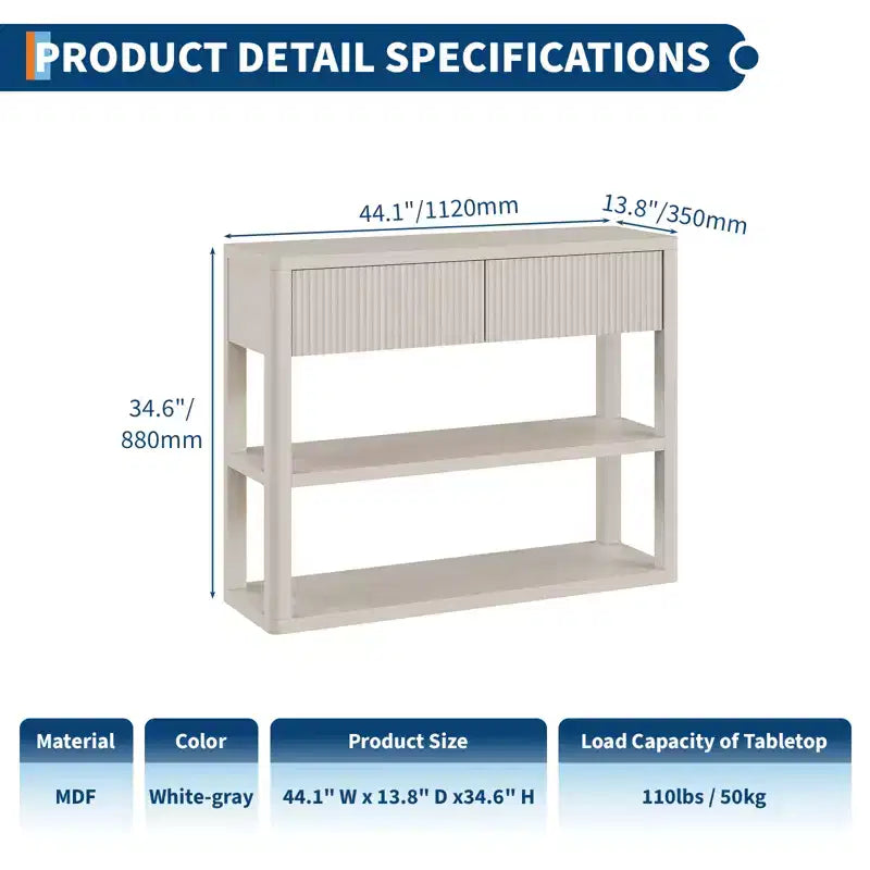 COZONY Console de 88 cm de haut avec 2 tiroirs, table de canapé étroite à 3 niveaux pour couloir et salon