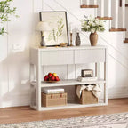 COZONY Console de 88 cm de haut avec 2 tiroirs, table de canapé étroite à 3 niveaux pour couloir et salon