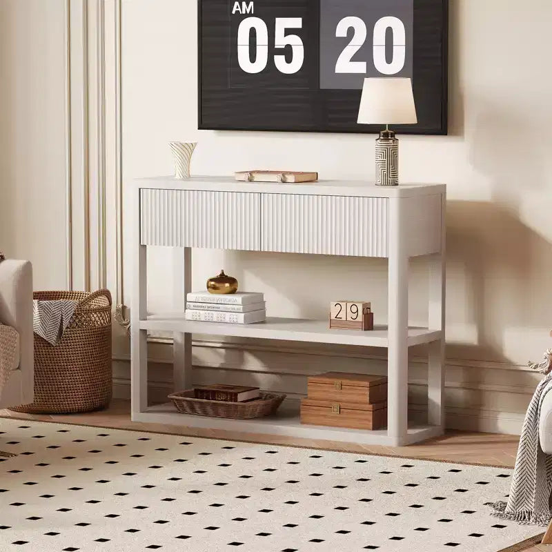COZONY Console de 88 cm de haut avec 2 tiroirs, table de canapé étroite à 3 niveaux pour couloir et salon