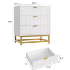 Commode moderne en bois à 3 tiroirs, commode de chambre avec poignées dorées, table de chevet et armoire de rangement
