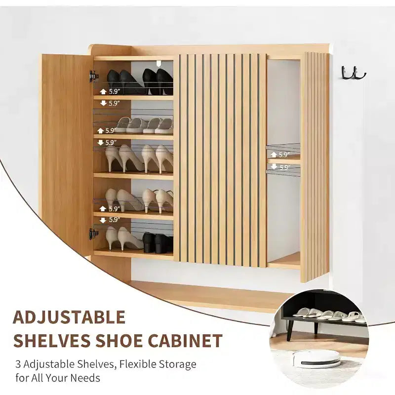 Meuble à chaussures, 30 paires, rangement en rotin pour entrée, meuble haut de style rustique à 6 niveaux avec portes pour couloir ou placard