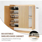 Meuble à chaussures, 30 paires, rangement en rotin pour entrée, meuble haut de style rustique à 6 niveaux avec portes pour couloir ou placard